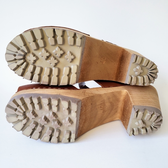 MIA Greta Swedish Clog Free People Size 38 & 40 Luggage Brown Leather Peep Toe - Picture 12 of 13